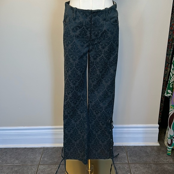 URBAN OUTFITTERS Lace Up dark green Damask print Pants size 4 - Picture 6 of 14